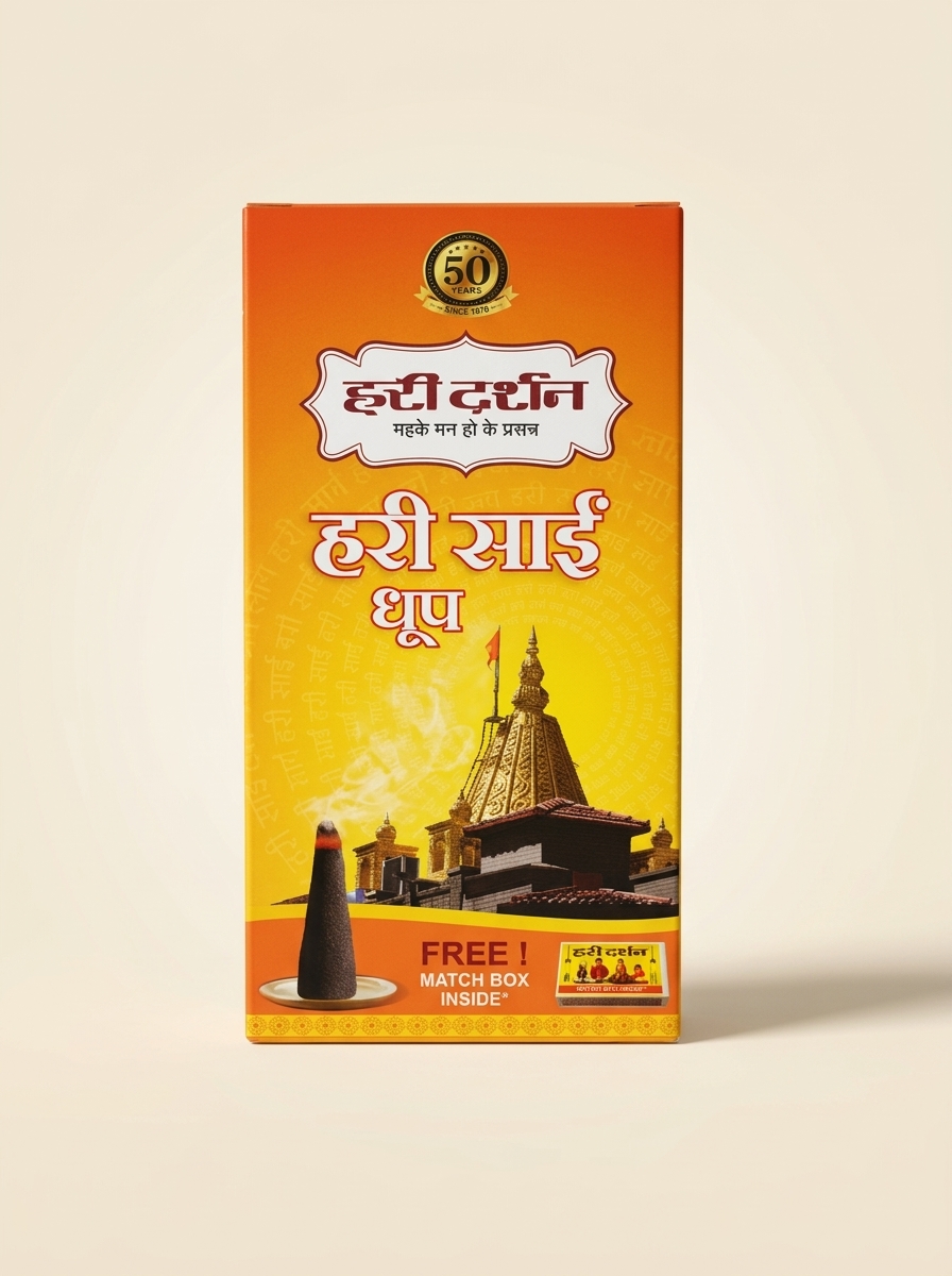 हरि दर्शन हरी साईं धूप कोन्स (दिव्य सुगंध, फ्री माचिस बॉक्स सहित)