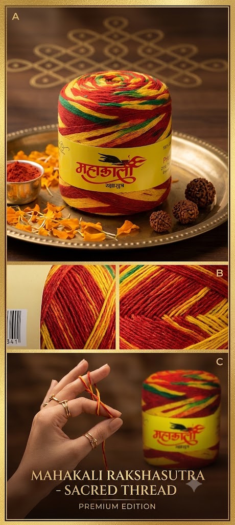 महाकाली रक्षासूत्र पवित्र कलावा (प्रीमियम त्रिरंगी बंडल)