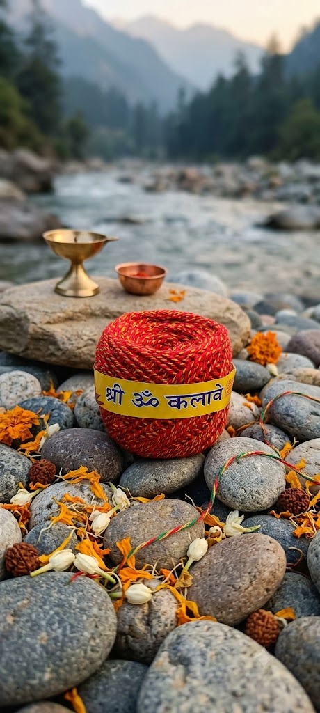 श्री ॐ वैदिक कलावा मौली (गंगाजल अभिमंत्रित सूती रोल)