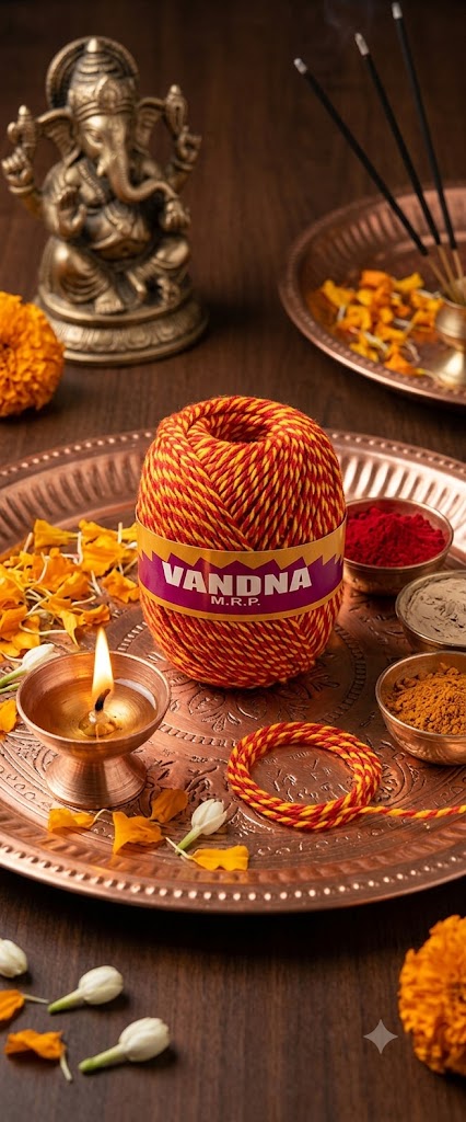 वन्दना 100% शुद्ध सूती कलावा मौली (हाथ से काता गया धागा)